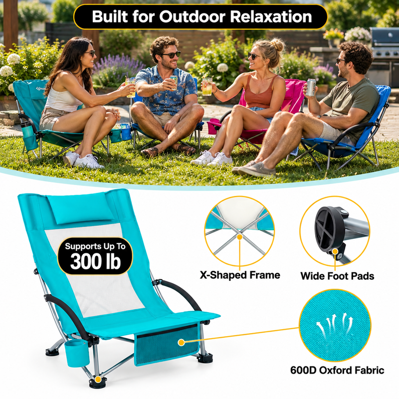 Folding Beach Chairs 2-Pack – Mesh Back with Cup Holders - 8
