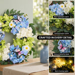 HYDRANGEA WREATH FOR FRONT DOOR – ARTIFICIAL FLORAL PORCH DÉCOR - 8