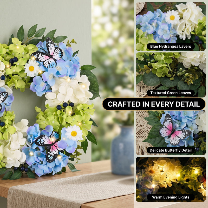 HYDRANGEA WREATH FOR FRONT DOOR – ARTIFICIAL FLORAL PORCH DÉCOR - 8