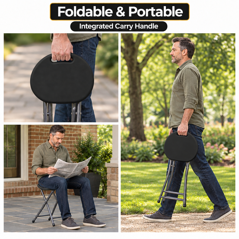 Folding Stool with Metal Frame – Indoor & Outdoor Seating - 8