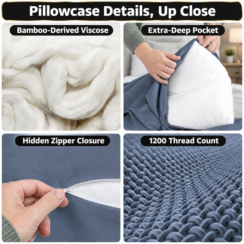 100% Viscose from Bamboo Pillowcases with Zipper, Set of 2 - 8