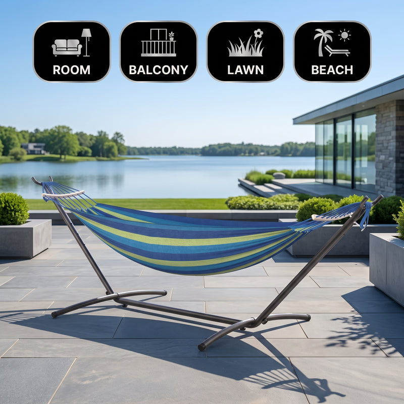 Double Hammock with Stand – Portable, Adjustable & 600lb Capacity for Indoor & Outdoor - 8