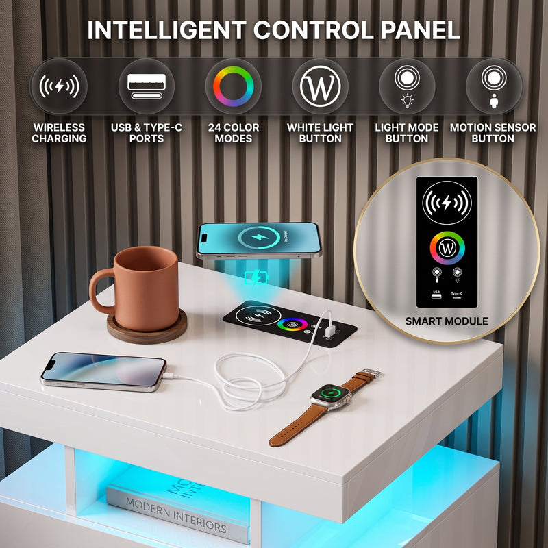 NIGHTSTAND WITH CHARGING STATION – LED, USB-C & DRAWERS - 8