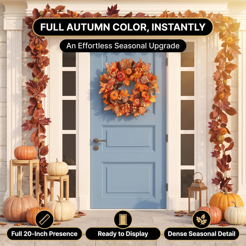 Pumpkin Wreath for Front Door – Fall Farmhouse Décor - 8