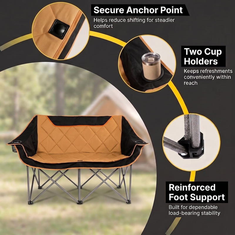 Oversized Padded 2-Person Folding Camping Loveseat Chair – Heavy Duty Outdoor Seating - 8