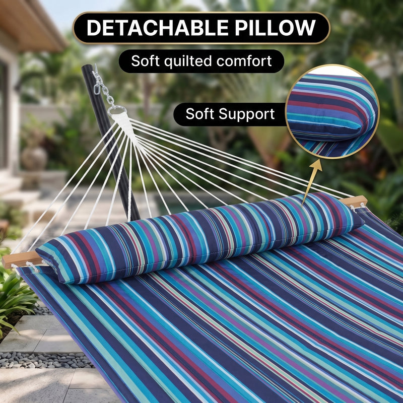 Outdoor Double Hammock with Stand for 2 – Heavy Duty Steel Frame, Pillow Included - 8