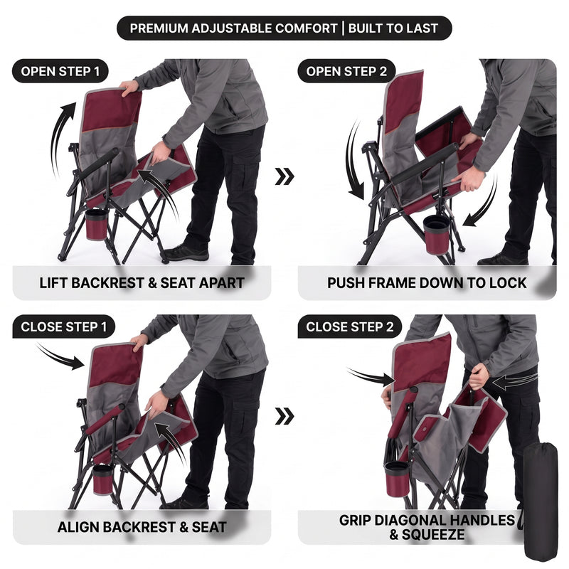 Heated Camping Chair for Adult Outdoor Activities - Portable Folding Heated Chair with 3 Adjustable Heat Levels, Heating Backrest Cushion Support 264LBS for Patio Camping (Battery Not Included) - 8