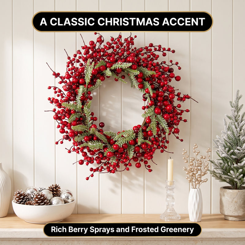 CHRISTMAS BERRY WREATH FOR FRONT DOOR – WINTER PINE HOLIDAY DÉCOR - 8