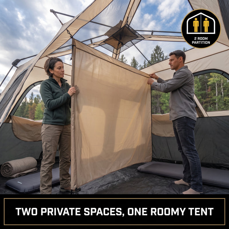8–10 Person Instant Cabin Camping Tent with Room Divider - 8