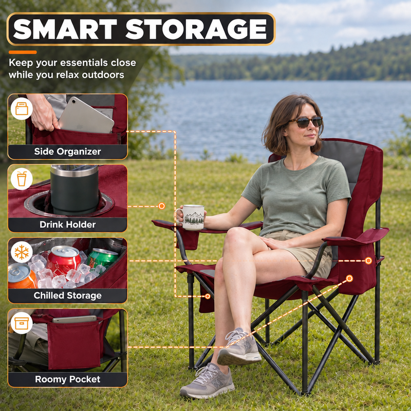 Heavy Duty Camping Chair with Cooler Storage – Single or Twin Pack - 8