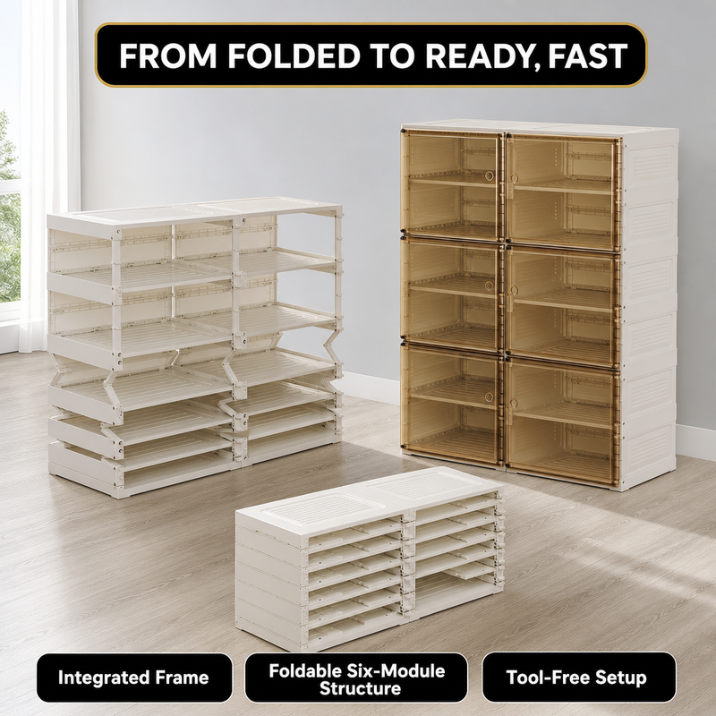 Foldable Shoe Cabinet with Doors – Slim Entryway Shoe Storage Organizer - 8
