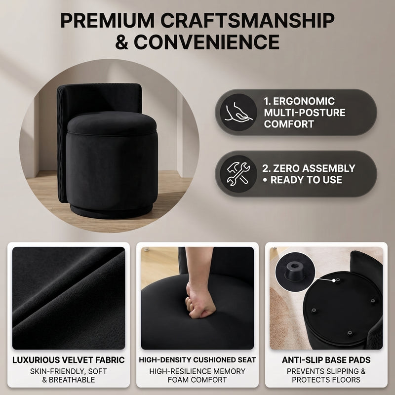 VANITY CHAIR WITH STORAGE – 360° SWIVEL VELVET SEAT - 8