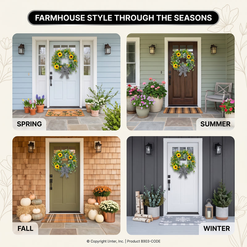 SUNFLOWER WREATH FOR FRONT DOOR – SUMMER FLORAL PORCH DÉCOR - 8
