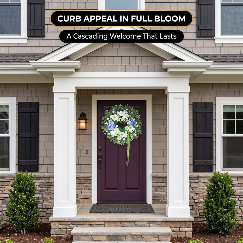 HYDRANGEA WREATH FOR FRONT DOOR – ARTIFICIAL FLORAL PORCH DÉCOR - 8