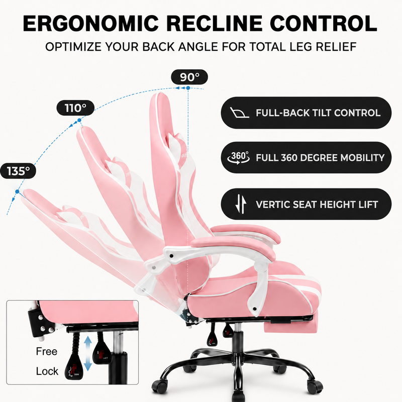 GAMING CHAIR WITH FOOTREST – LUMBAR SUPPORT & 360° SWIVEL - 8