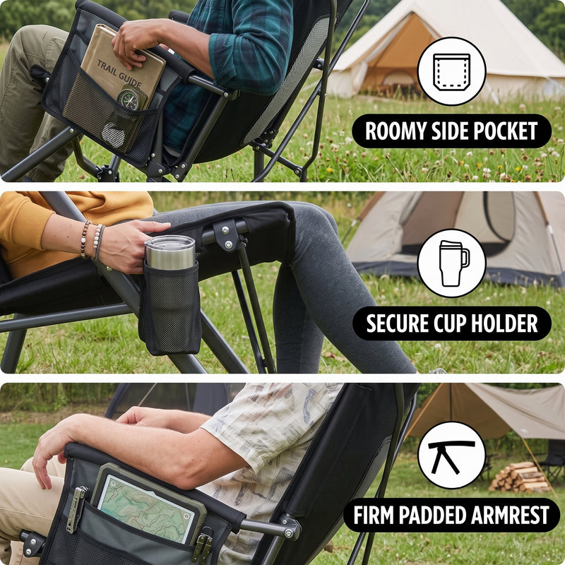 High Back Folding Rocking Camping Chair – Oversized Portable Outdoor Rocker with Cup Holder, Carry Bag & Heavy-Duty Steel Frame - 8