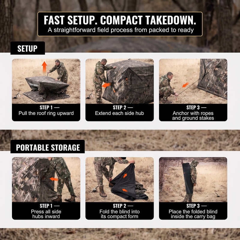 Silent Pop Up Hunting Blind with 270° See Through View – Waterproof Camo Ground Blind Tent for Turkey and Deer Hunting, 1-7 Person Capacity - 8