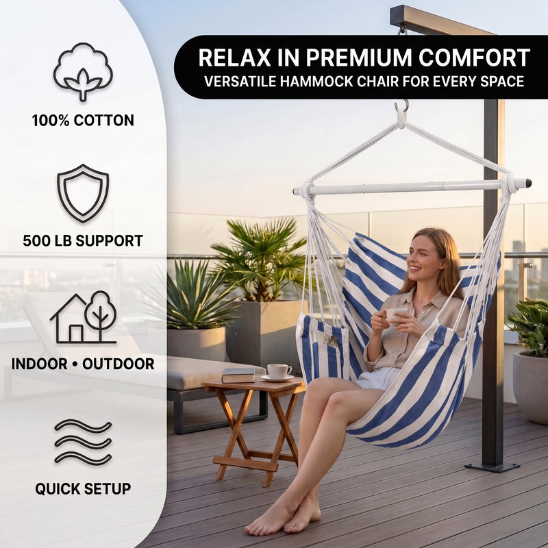 Premium Cotton Hanging Hammock Chair for Indoor & Outdoor Relaxation - 8