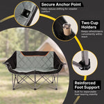 Oversized Padded 2-Person Folding Camping Loveseat Chair – Heavy Duty Outdoor Seating - 8