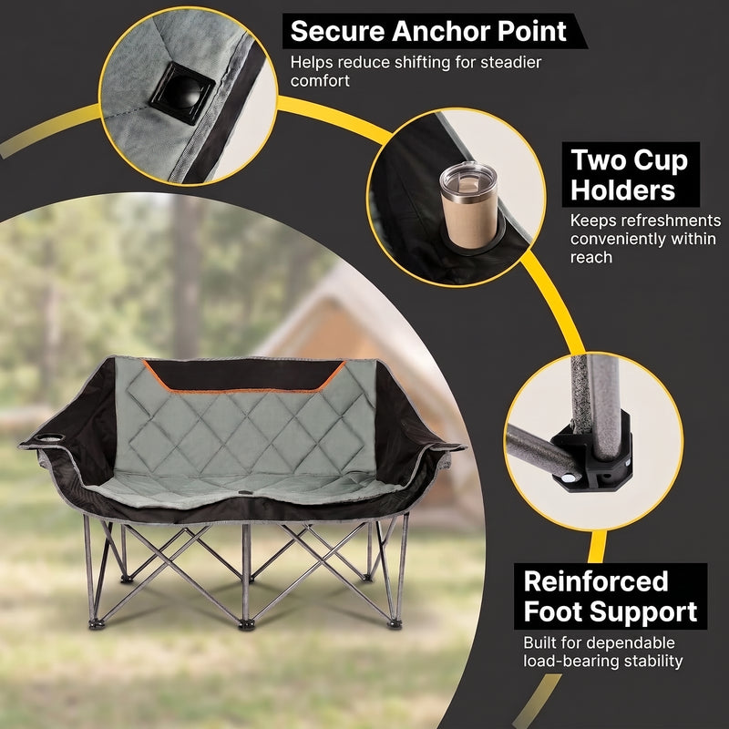 Oversized Padded 2-Person Folding Camping Loveseat Chair – Heavy Duty Outdoor Seating - 8