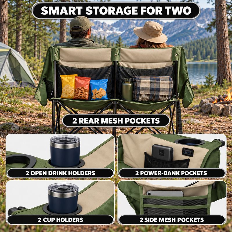 Double Heated Camping Chair with 3 Heat Levels & USB Power Pocket - 8
