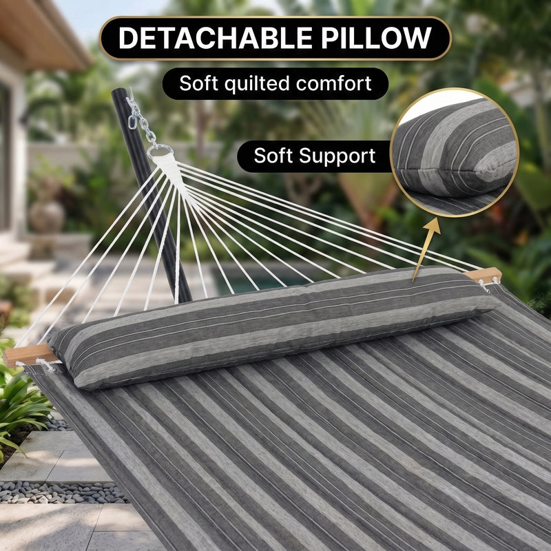Outdoor Double Hammock with Stand for 2 – Heavy Duty Steel Frame, Pillow Included - 8