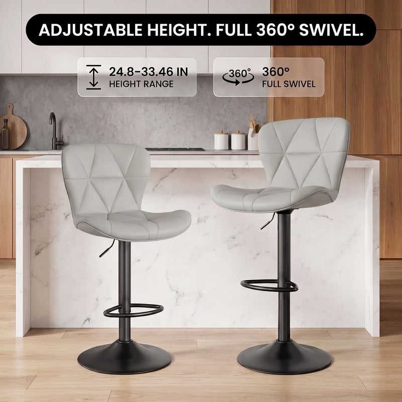 COUNTER BAR STOOLS SET OF 2 – ADJUSTABLE SWIVEL FAUX LEATHER SEATS - 8
