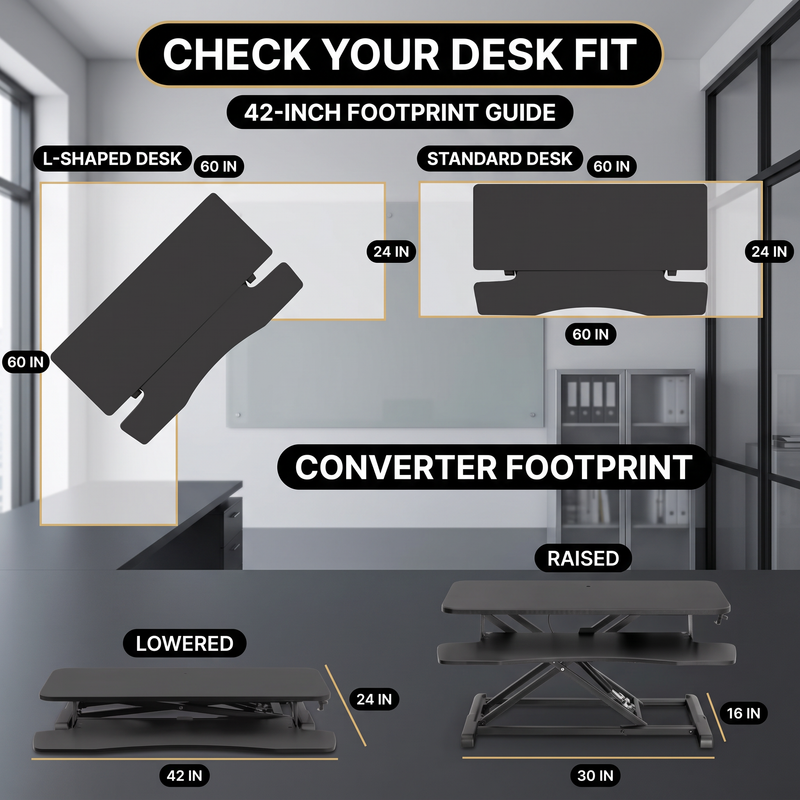 Standing Desk Converter, Height Adjustable Sit to Stand Desk Riser, Pneumatic & Electric Dual Monitor Laptop Workstation with Wide Keyboard Tray - 8