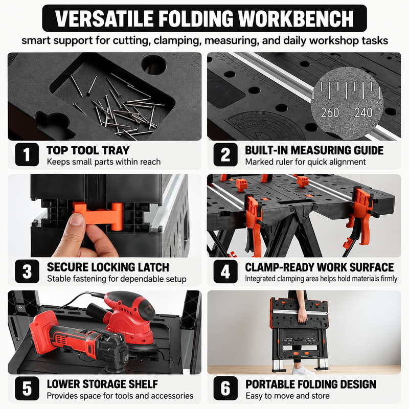 Portable Workbench & Folding Sawhorse – 2-in-1 Work Table - 8