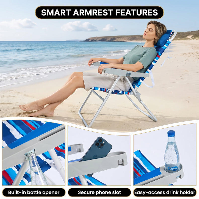 17" Big & Tall Oversized Beach Chairs 2-Pack – Heavy Duty Folding Outdoor Seating - 8