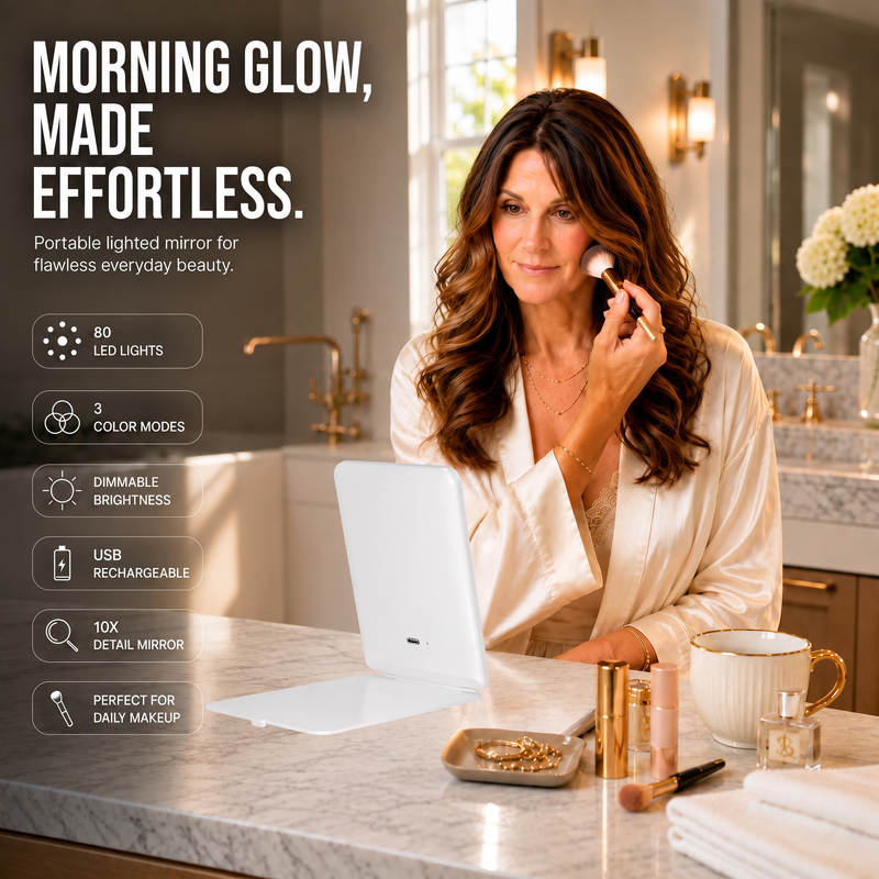 Portable LED Makeup Mirror – Rechargeable, Adjustable Brightness, Compact & Travel-Friendly - 8
