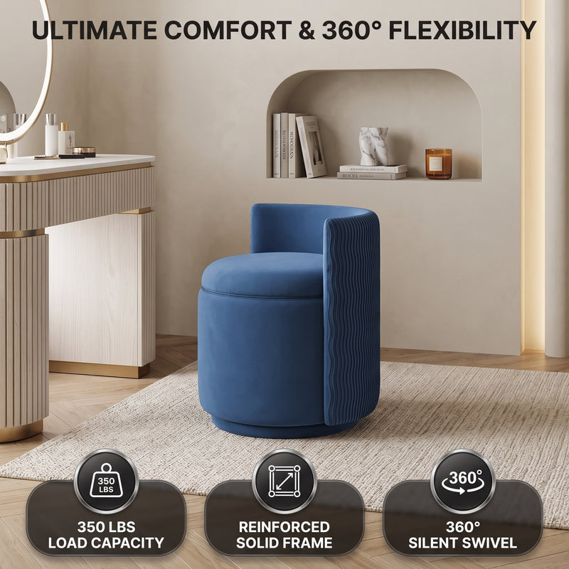 VANITY CHAIR WITH STORAGE – 360° SWIVEL VELVET SEAT - 8