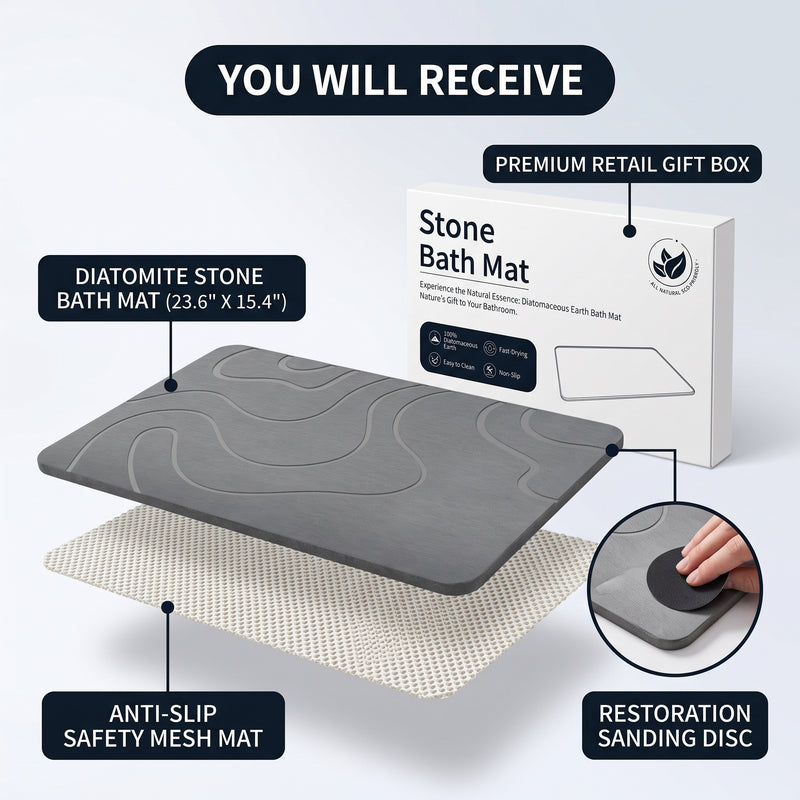 STONE BATH MAT – QUICK-DRY DIATOMACEOUS EARTH SHOWER MAT - 8