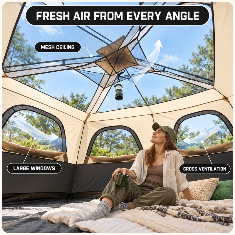 8-10 Person Instant Cabin Camping Tent with Room Divider & Rainfly - 8