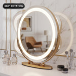 LED Vanity Mirror with Halo Lights – 12" & 19" | Dimmable LED Makeup Mirror with 360° Rotation, Touch Control | Gold & White - 8