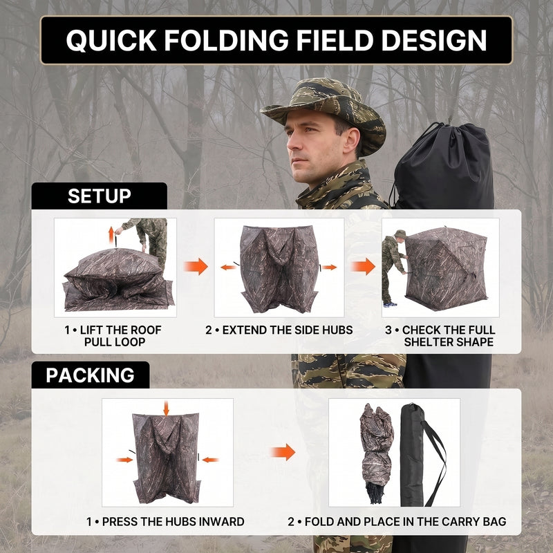 Silent Pop Up Hunting Blind with 270° See Through View – Waterproof Camo Ground Blind Tent for Turkey and Deer Hunting, 1-7 Person Capacity - 8