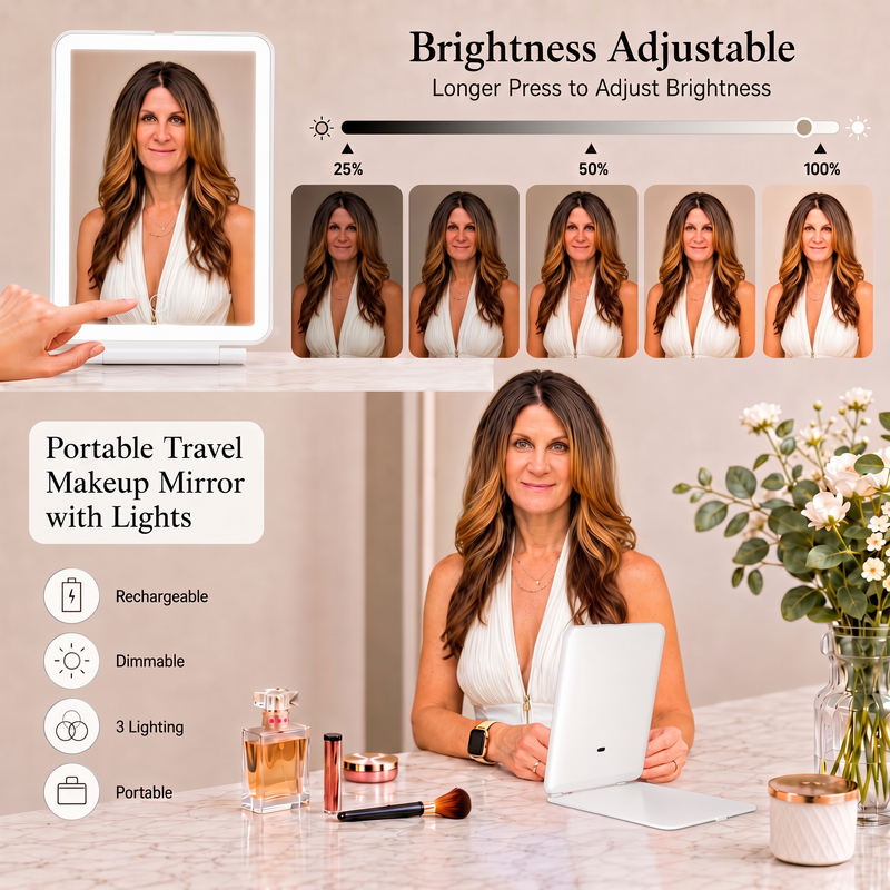 Portable LED Makeup Mirror – Rechargeable, Adjustable Brightness, Compact & Travel-Friendly - 8