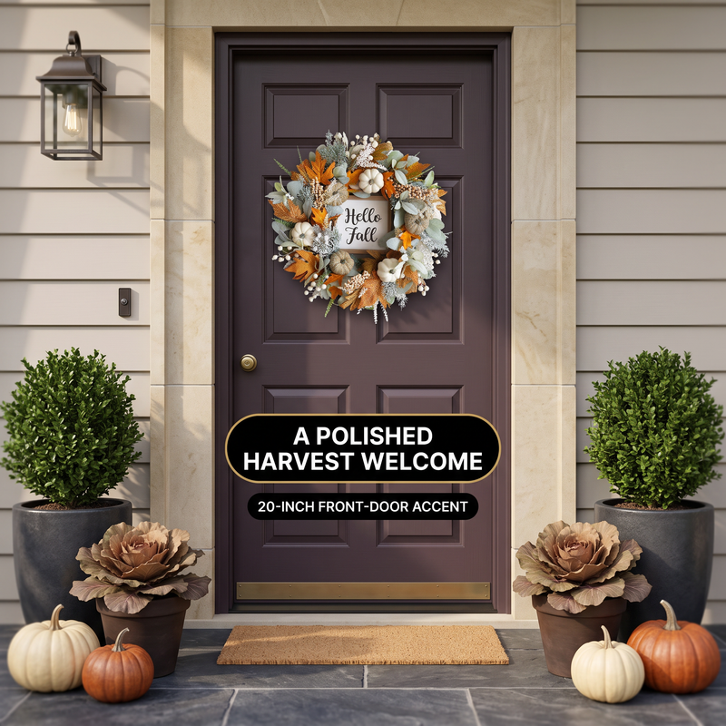 PUMPKIN WREATH FOR FRONT DOOR – FALL FARMHOUSE DÉCOR - 8