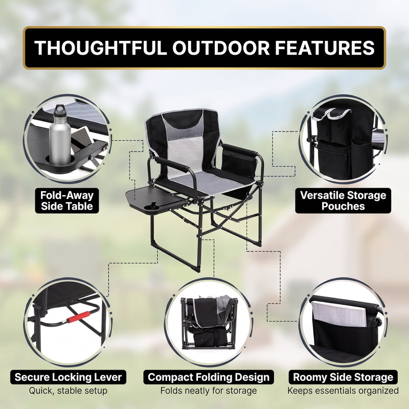 Camping Directors Chair, Heavy Duty,Oversized Portable Folding Chair with Side Table, Pocket for Beach, Fishing,Trip,Picnic,Lawn Blue - 8