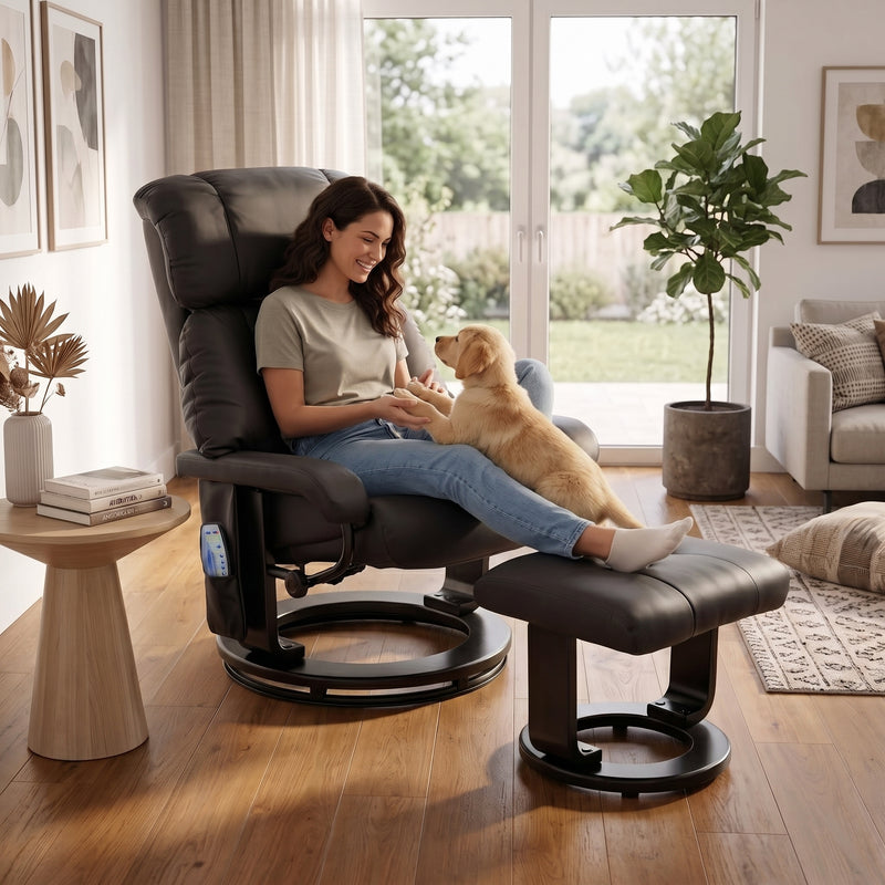 Manual Swivel Recliner with Ottoman, Massage & Heat - 8