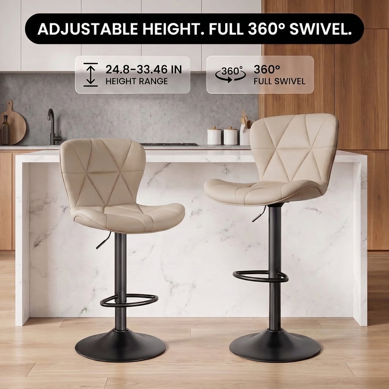 COUNTER BAR STOOLS SET OF 2 – ADJUSTABLE SWIVEL FAUX LEATHER SEATS - 8