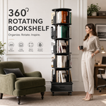 Rotating Bookshelf Tower – 360° Spinning Bookcase | 5 & 6-Tier, Solid Wood & MDF - 8