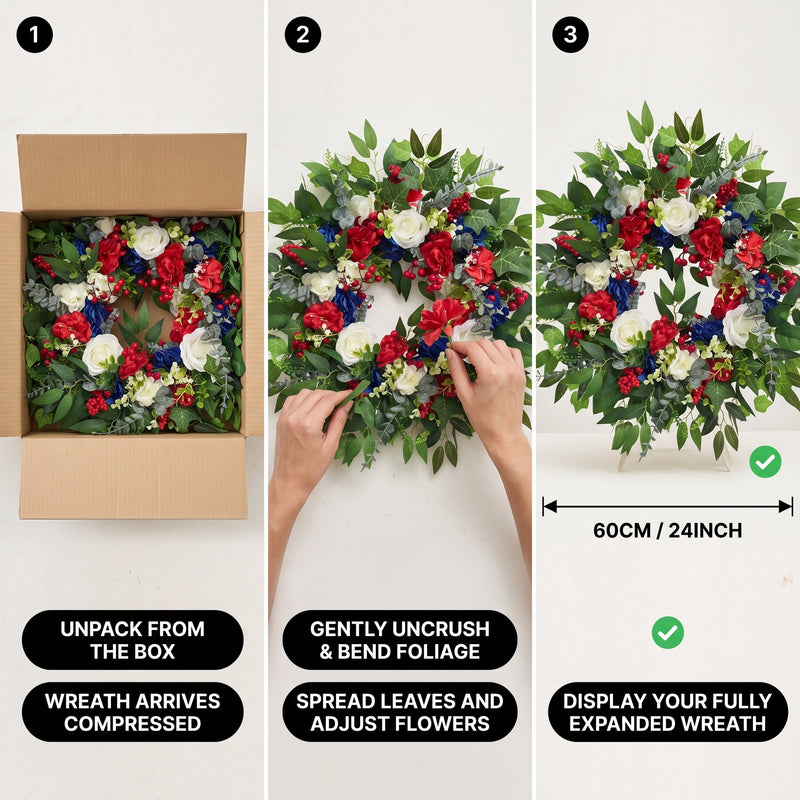 4TH OF JULY WREATH FOR FRONT DOOR – RED, WHITE & BLUE PATRIOTIC DÉCOR - 8