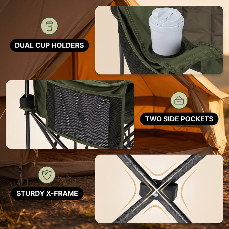 Oversized Padded 3-Person Folding Camping Loveseat Chair – Heavy Duty Outdoor Seating - 8