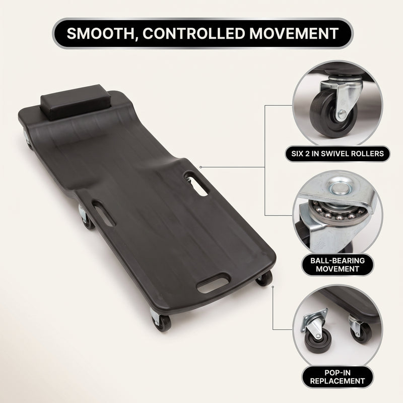 Low Profile Rolling Garage Creeper - Mechanic Creeper with Padded Headrest & Tool Trays, Under Car Roller for Automotive Repair, Rolling Car Creeper - 8
