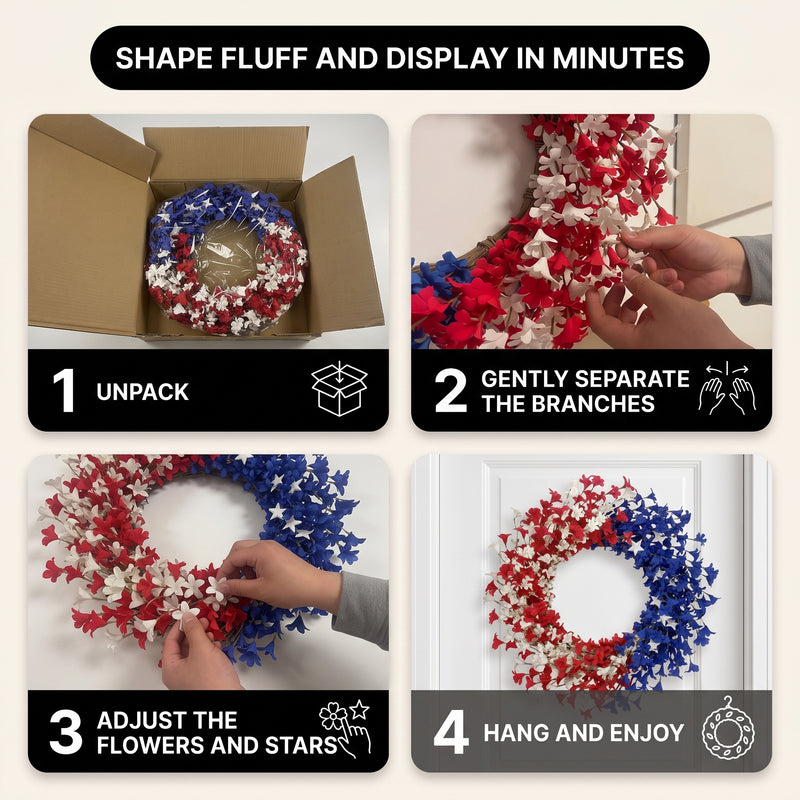 4TH OF JULY WREATH FOR FRONT DOOR – RED, WHITE & BLUE PATRIOTIC DÉCOR - 8