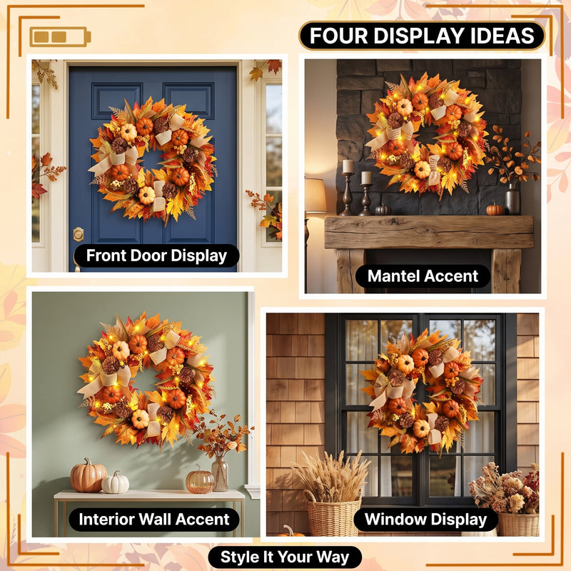 PUMPKIN WREATH FOR FRONT DOOR – FALL FARMHOUSE DÉCOR - 8