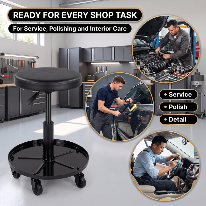 Pneumatic Rolling Mechanic Stool with Wheels – Adjustable Height Shop Stool with Tool Tray, 360° Swivel Seat for Garage & Workshop - 8