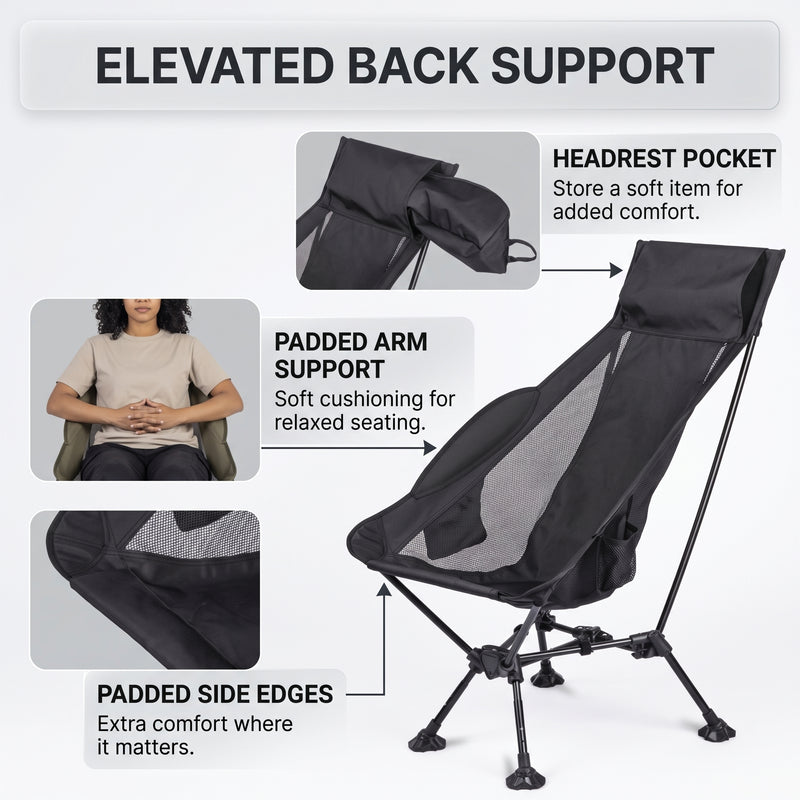 Ultra-Compact High Back Folding Camping Chair – Lightweight & Portable - 8