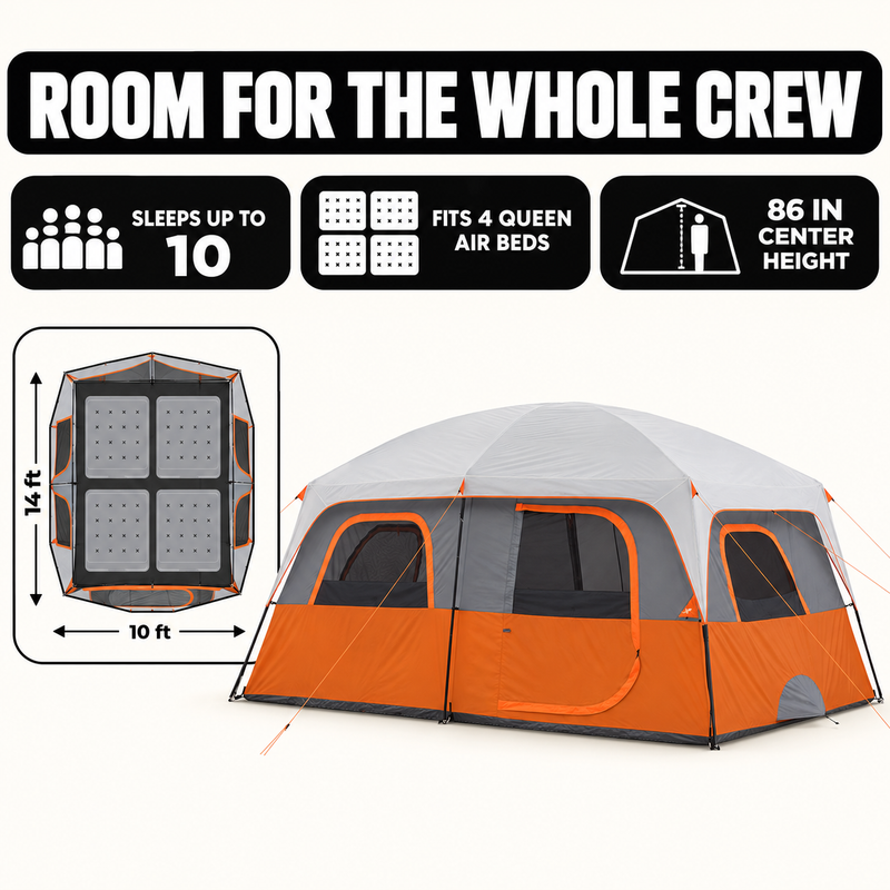 8-10 Person Instant Cabin Camping Tent with Room Divider & Rainfly - 8